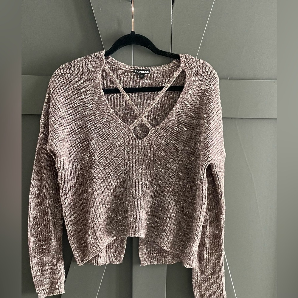 V-neck criss-cross sweater with split back